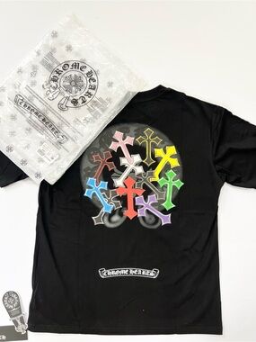 Chrome Hearts Black Tee with Rainbow Cross Cluster